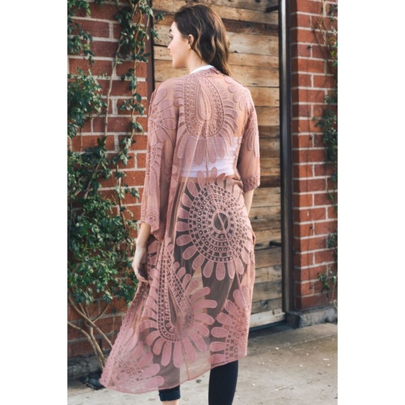 New Embroidered Sheer Bohemian Lace Kimono Duster - Picture 2 of 8
